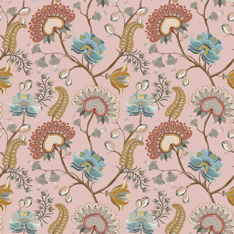 Ophelia Wallpaper in Dusty Pink, Ochre and Teal