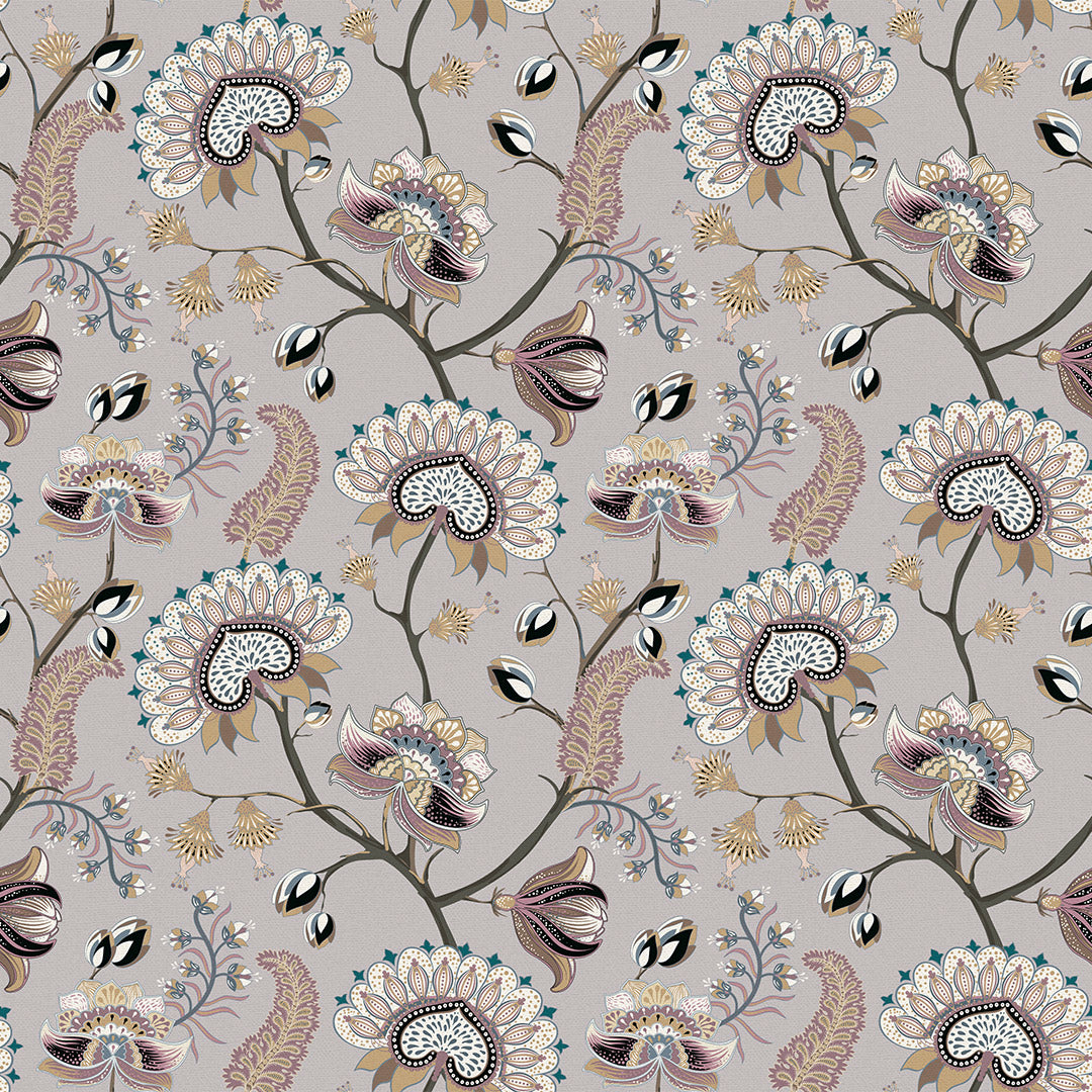 Sample of Ophelia Wallpaper in Shades of Mauve and Gold