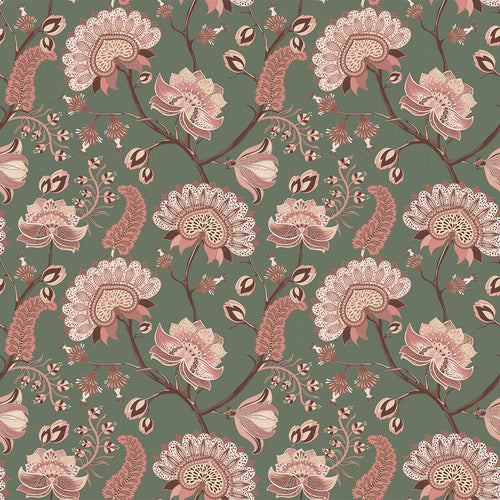 Ophelia Wallpaper in Moss and Blush Pink