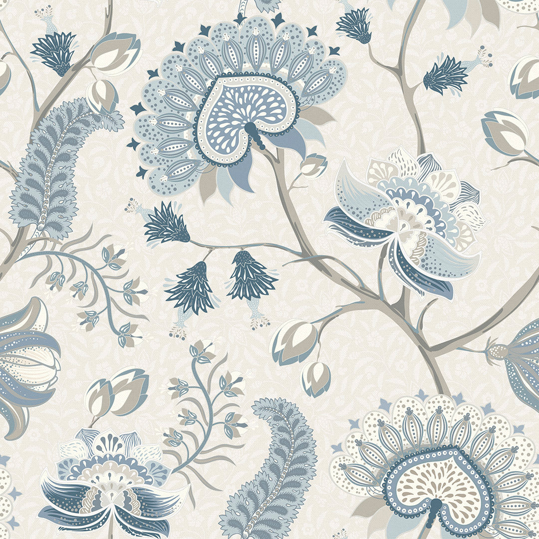 Sample Beaumont Wallpaper in Shades of Blue and Ecru 50cm x 50cm