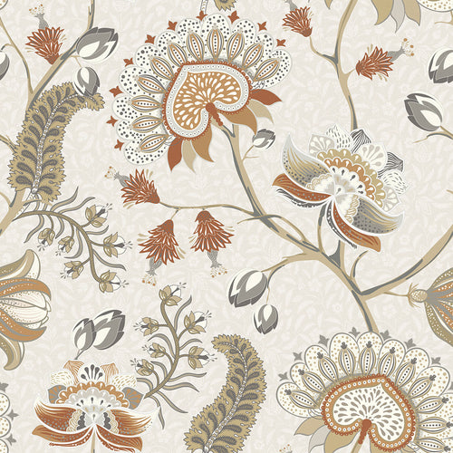 Sample of Beaumont Wallpaper in Spice and Vintage Grey on Ecru