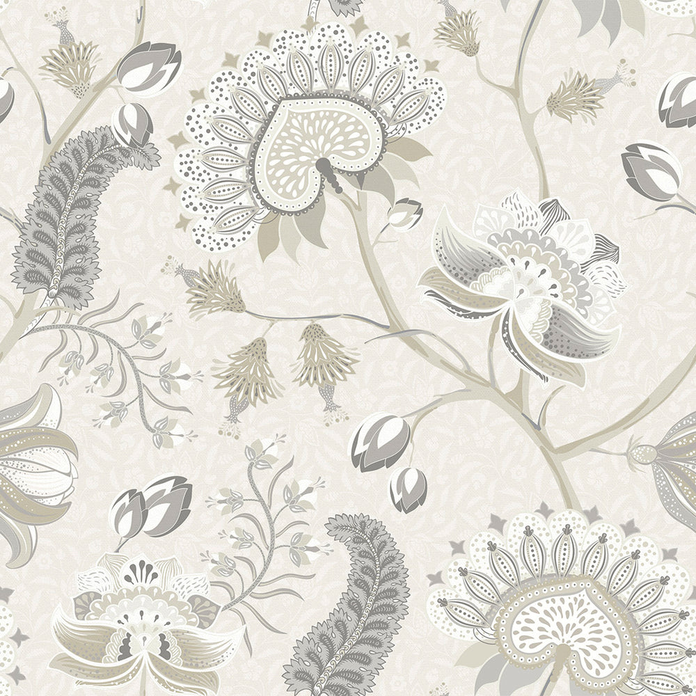 Sample of Beaumont Wallpaper in Soft Neutrals on Ecru