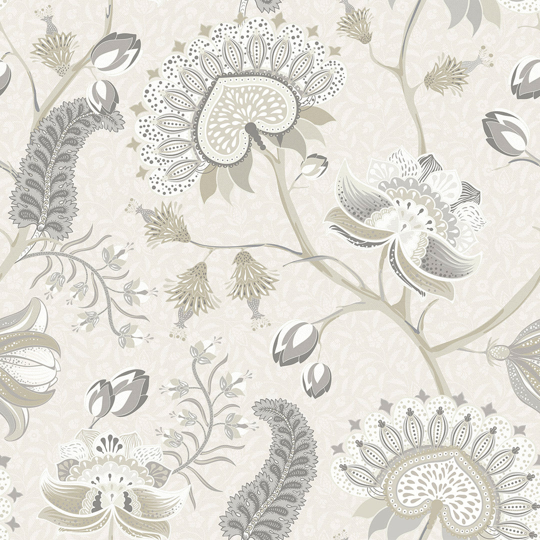 Sample of Beaumont Wallpaper in Soft Neutrals on Ecru