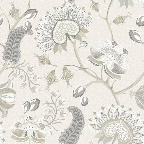 Sample of Beaumont Wallpaper in Soft Neutrals on Ecru