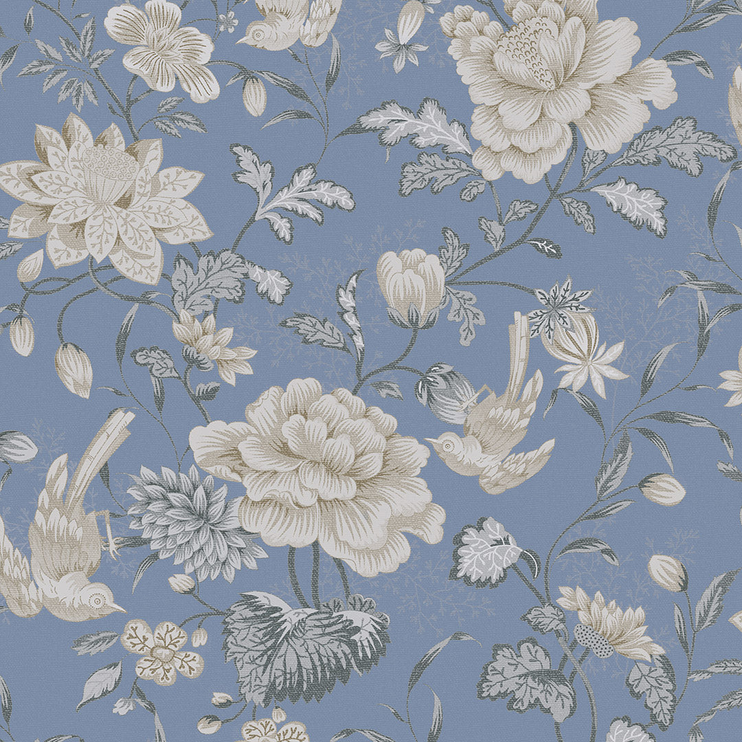Sample of Serenity Wallpaper in Bluebell and Vintage Cream