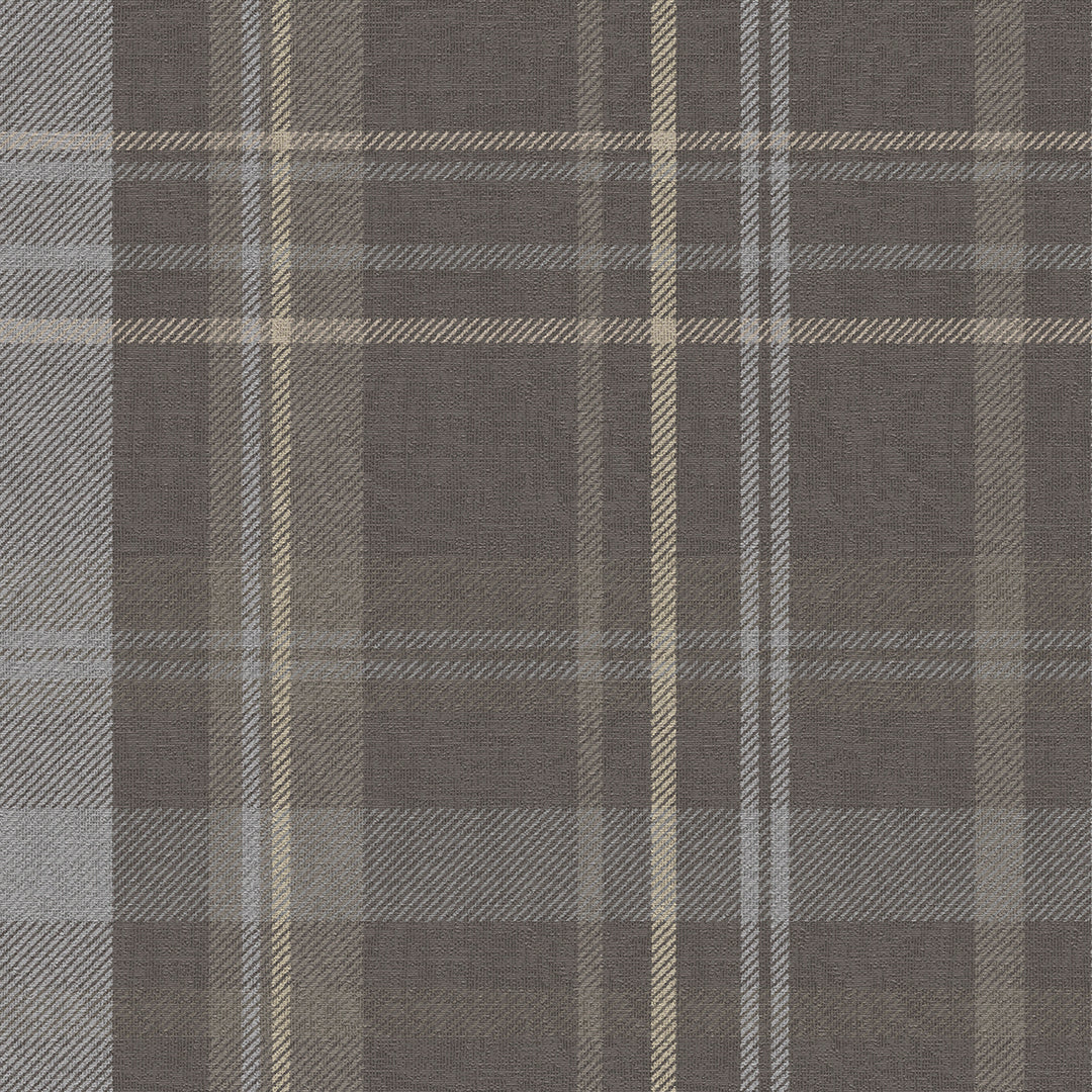 Sample of Heritage Tartan Wallpaper in Earl Blue and Vintage Cream on Earl Grey