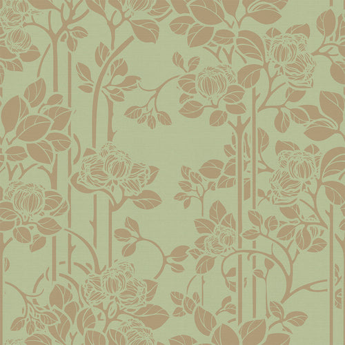 Sample of Garden Trellis Wallpaper in Olive and Gold