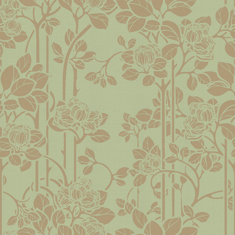 Sample of Garden Trellis Wallpaper in Olive and Gold
