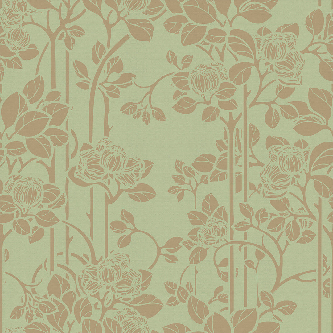 Garden Trellis Wallpaper in Olive and Gold