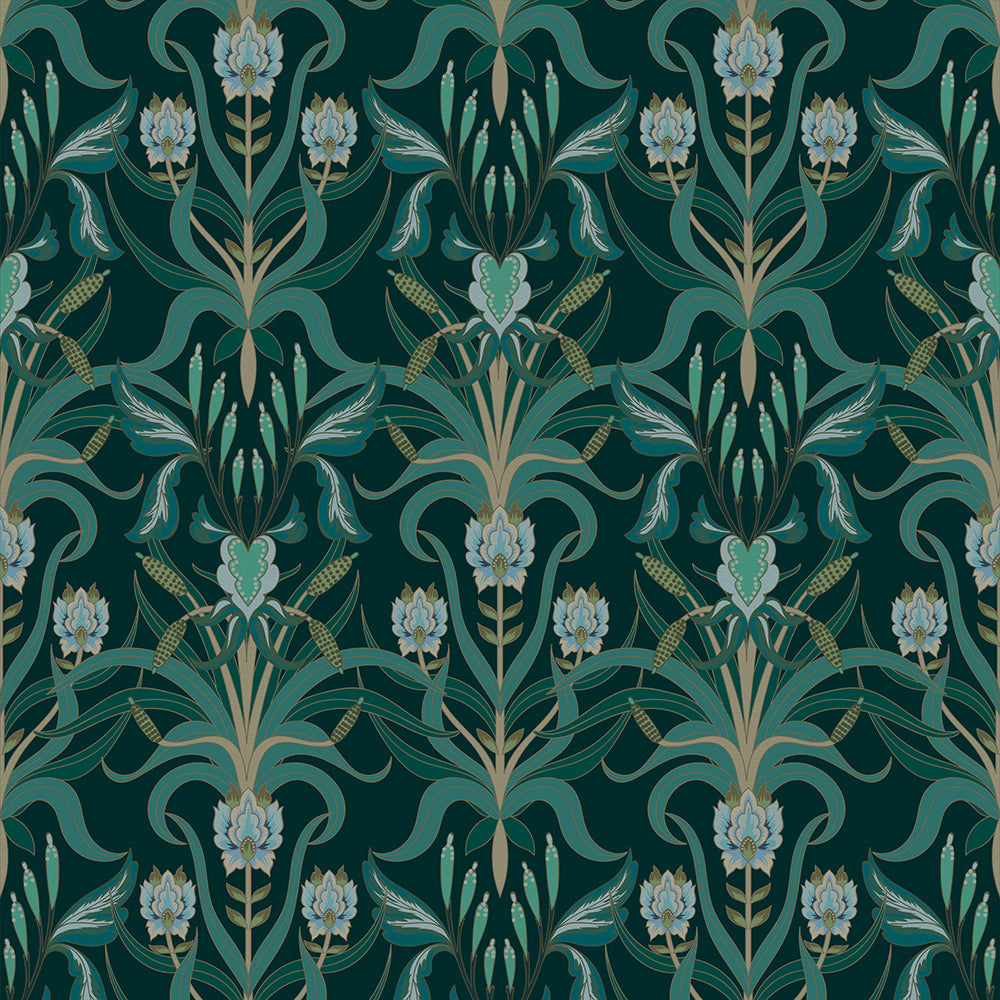Sample of Versailles Wallpaper in Shades of Teal and Mineral