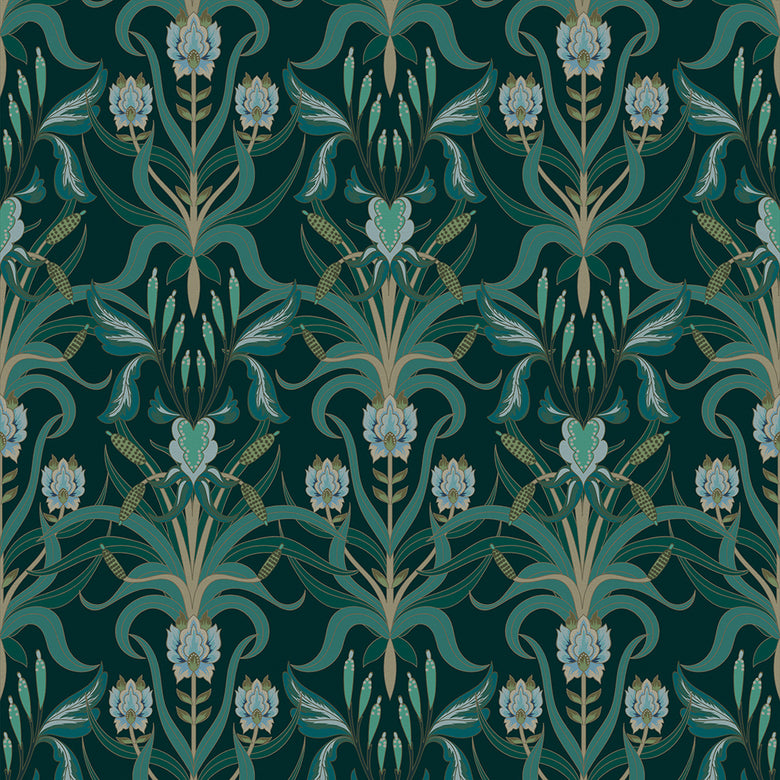 Sample of Versailles Wallpaper in Shades of Teal and Mineral