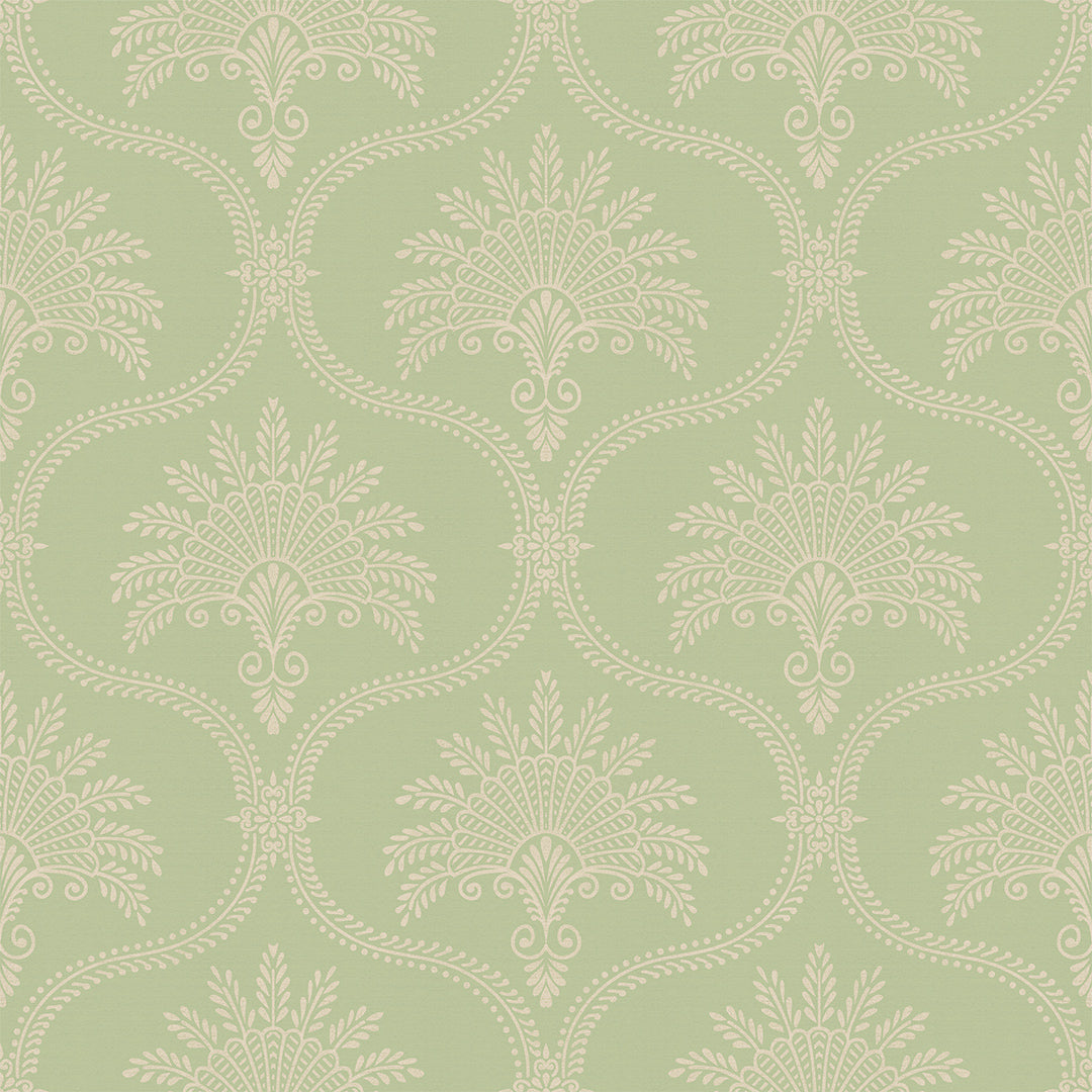 Massena Palace Wallpaper in Olive and Vintage Cream