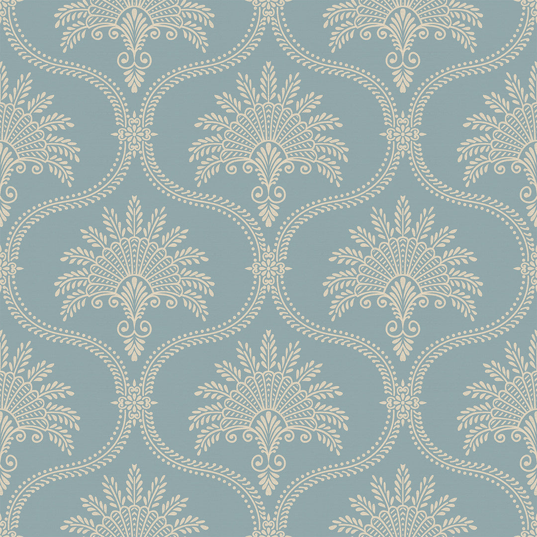 Massena Palace Wallpaper in Mineral and Vintage Cream