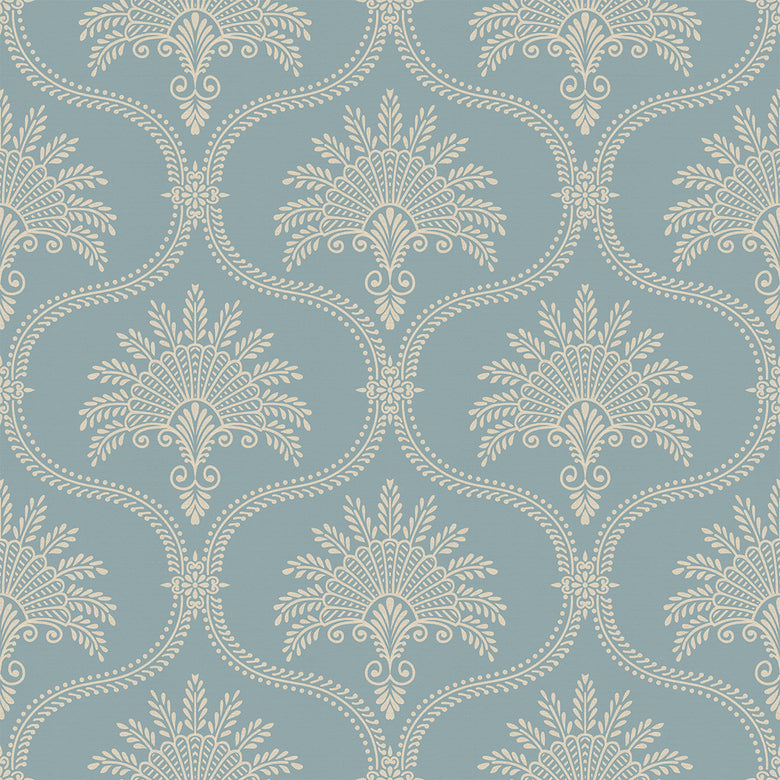 Massena Palace Wallpaper in Mineral and Vintage Cream