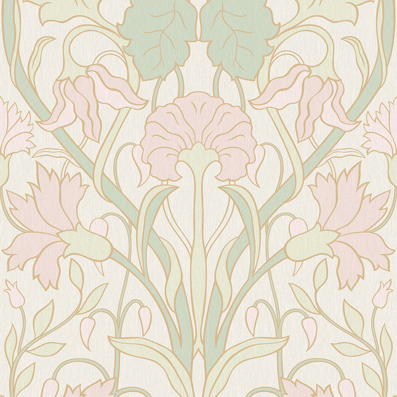 Parisienne Wallpaper in Pastel Hues on Pearl White
