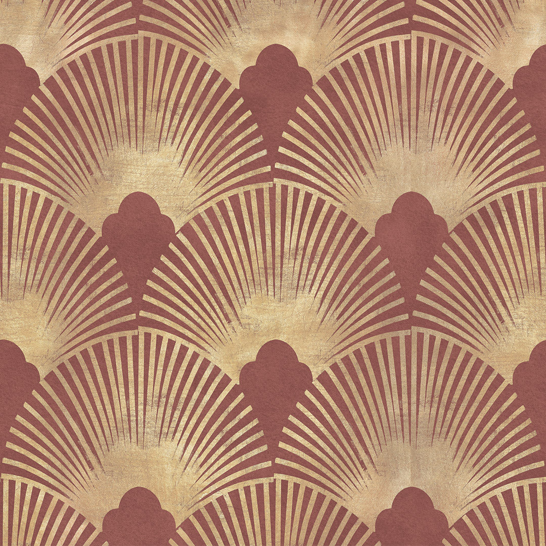 Sample of Soleil Wallpaper in Russet Red and Gold