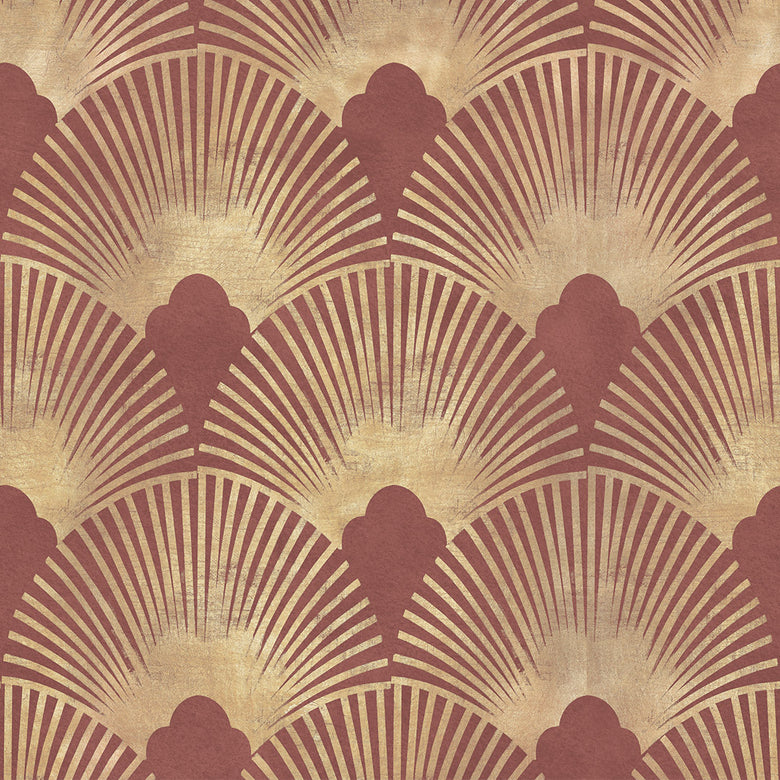 Sample of Soleil Wallpaper in Russet Red and Gold