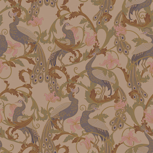 Sample of Aubrey Wallpaper in Shades of Mauve on Gold
