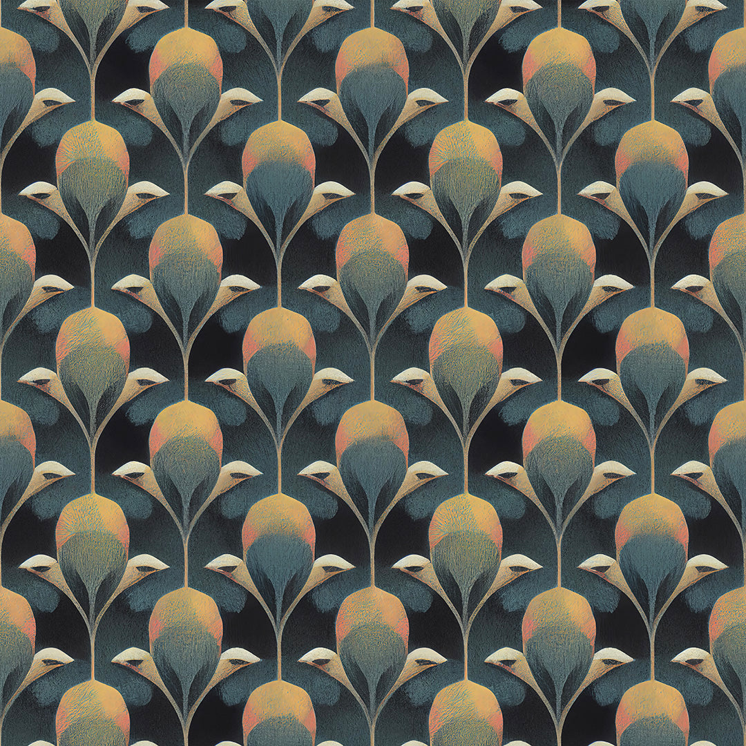 Sample of Plume de Paon Wallpaper in Rustic Green, Ochre and Teal