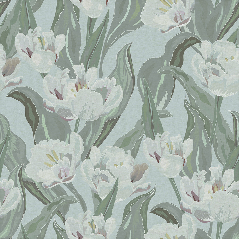 Sample of Monet Wallpaper in Olive and Nettle Green on Mineral