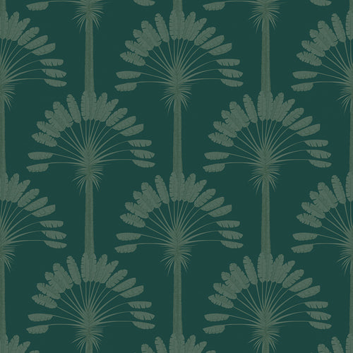 Sample of Palmette Wallpaper in Rustic Green on Teal