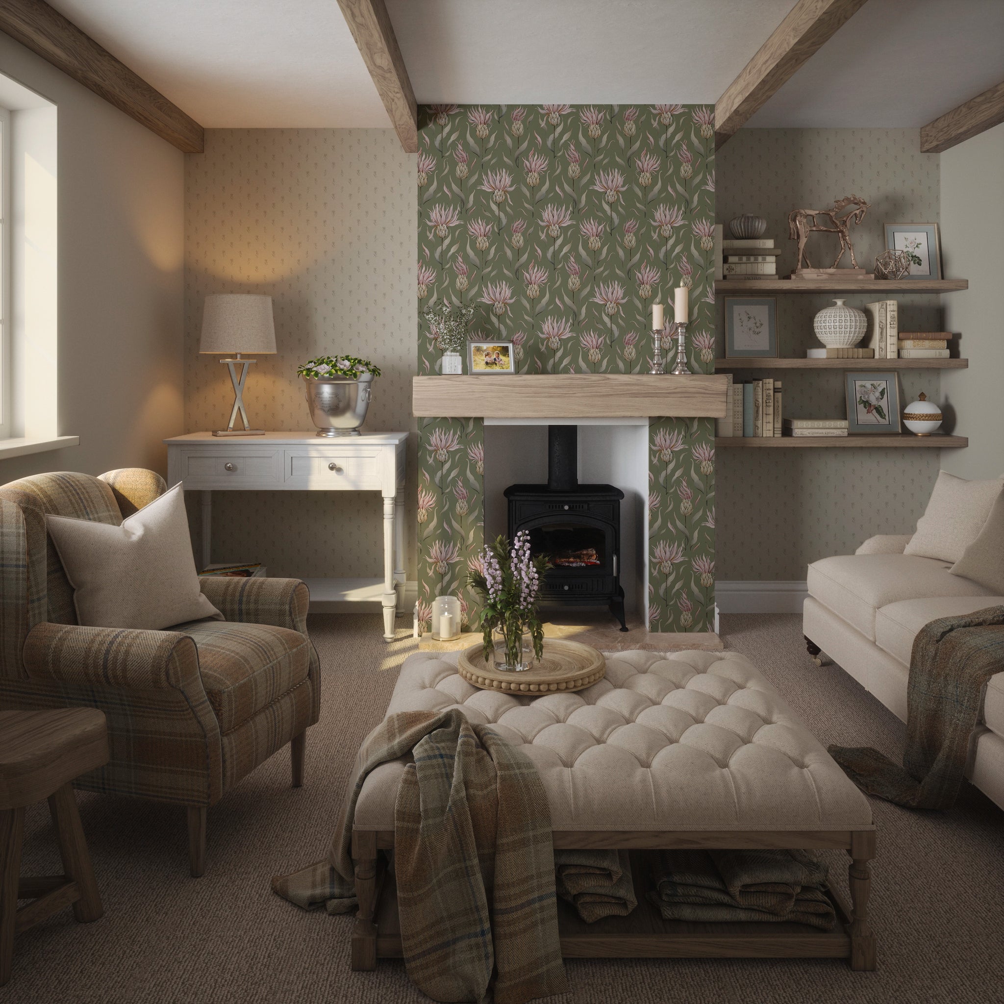 Thistle Royale Wallpaper in New Forest Green