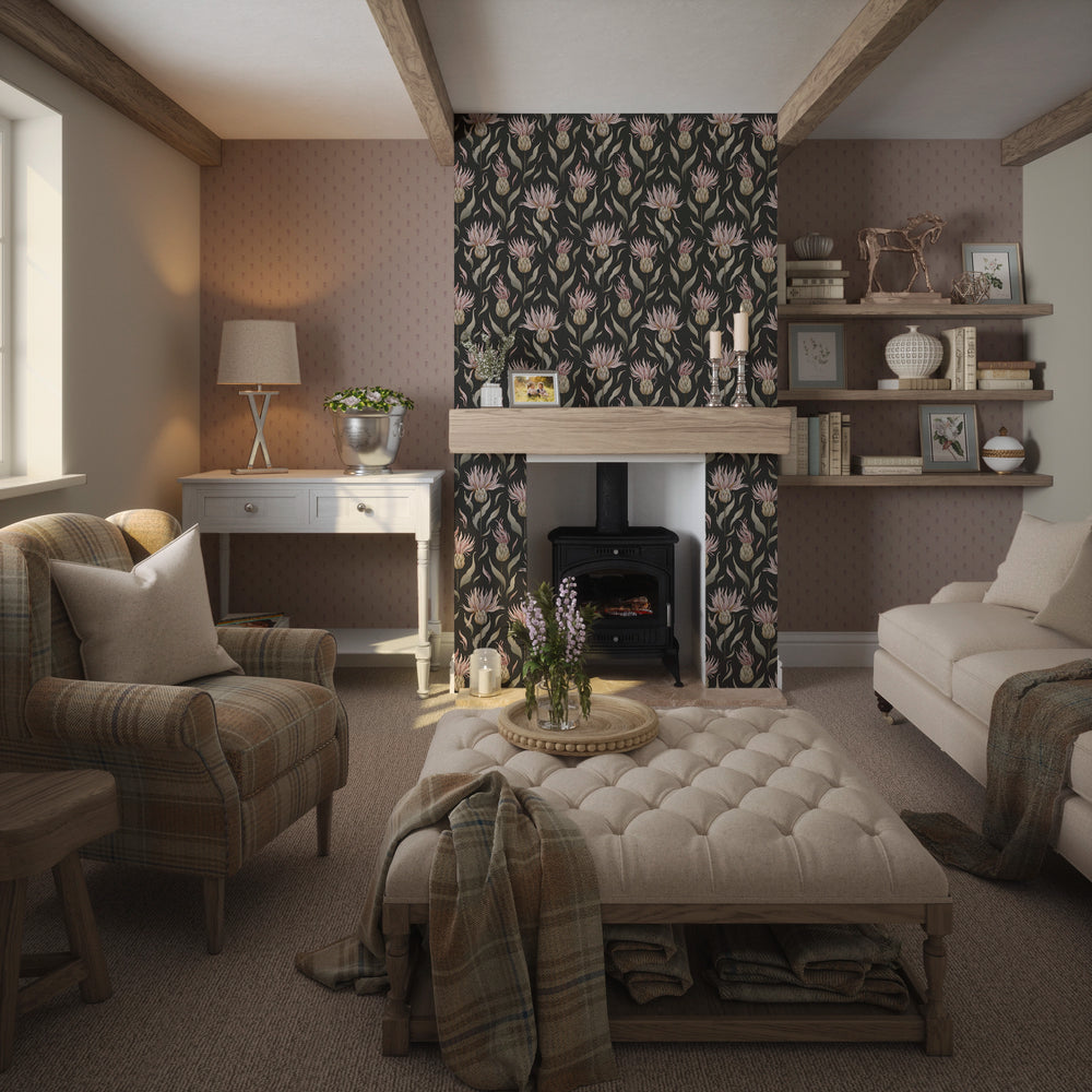 Thistle Royale Wallpaper in Pure Charcoal