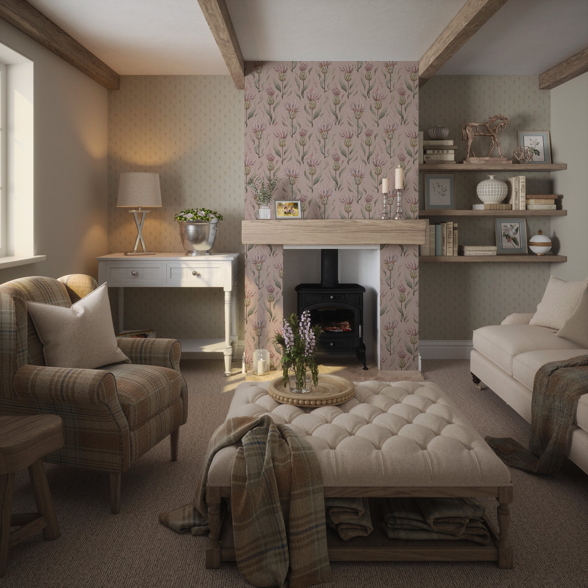 Thistle Royale Wallpaper in Dusty Pink