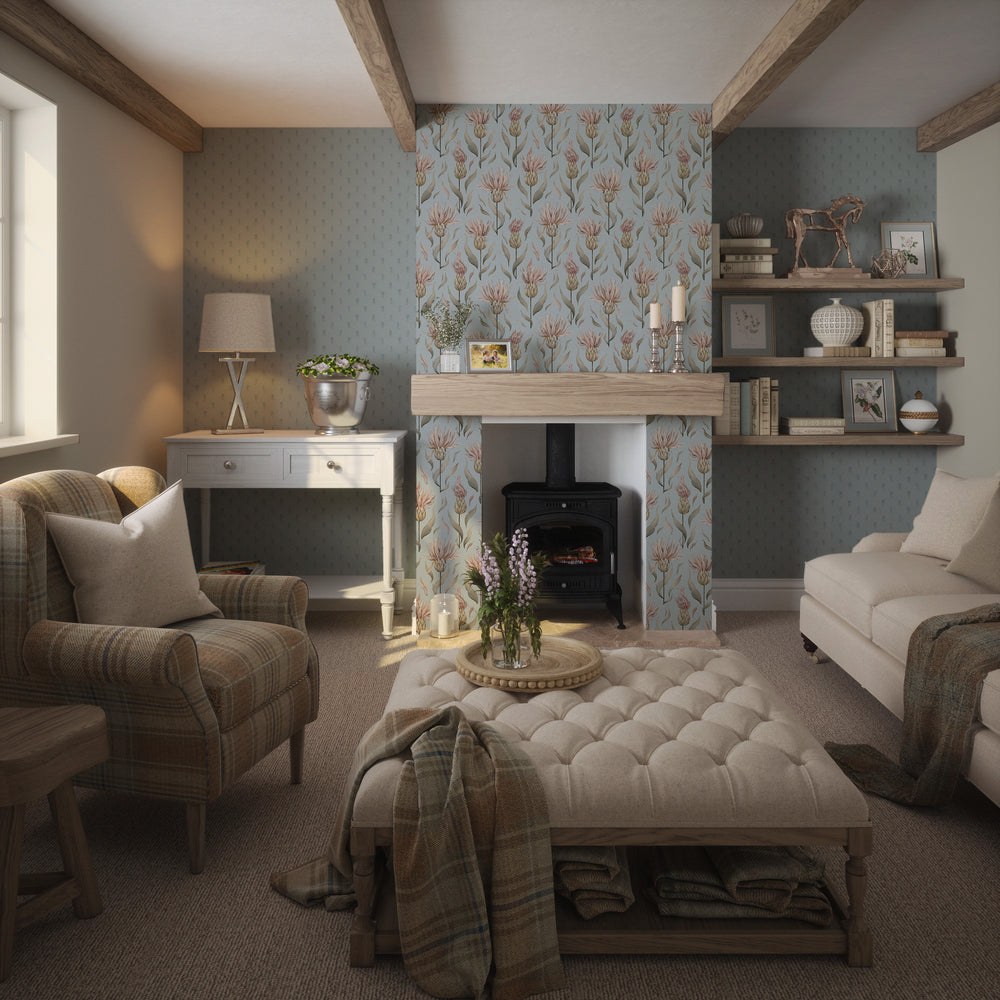 Thistle Royale Wallpaper in Mineral Mist