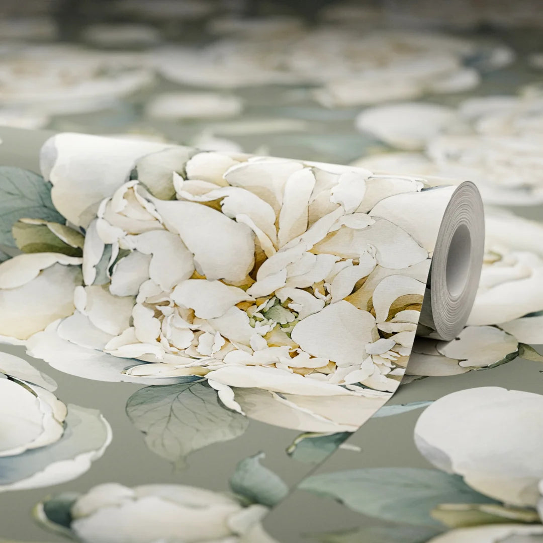English Garden Peonies Wallpaper in Wild Nettle Green