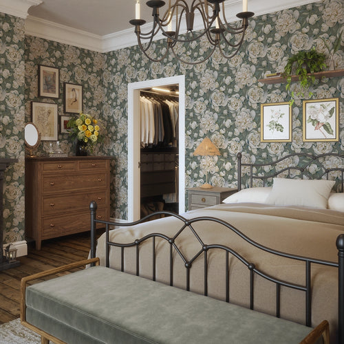 English Garden Peonies Wallpaper in Wild Nettle Green