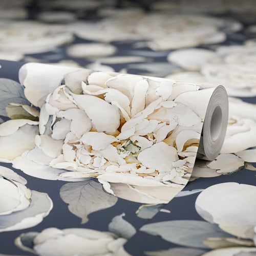 English Garden Peonies Wallpaper in Classic Navy