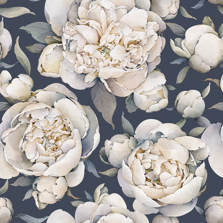 Sample of English Garden Peonies Wallpaper in Classic Navy