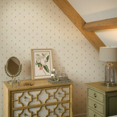 Miniature Tulip Bouquet Wallpaper in Orange and Yellow on Vintage Cream