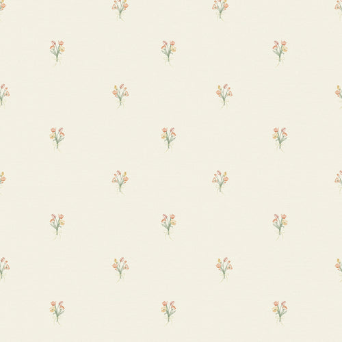 Miniature Tulip Bouquet Wallpaper in Orange and Yellow on Vintage Cream