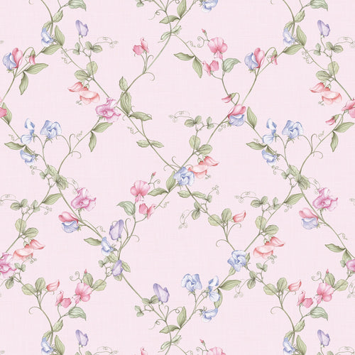 Sweet Pea Wallpaper in Pinks and Lilacs on Pastel Pink