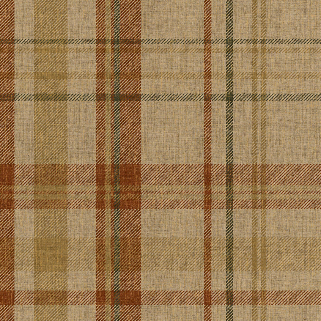 Sample of Royal Tartan Wallpaper in Caramel, Hazelnut and Green