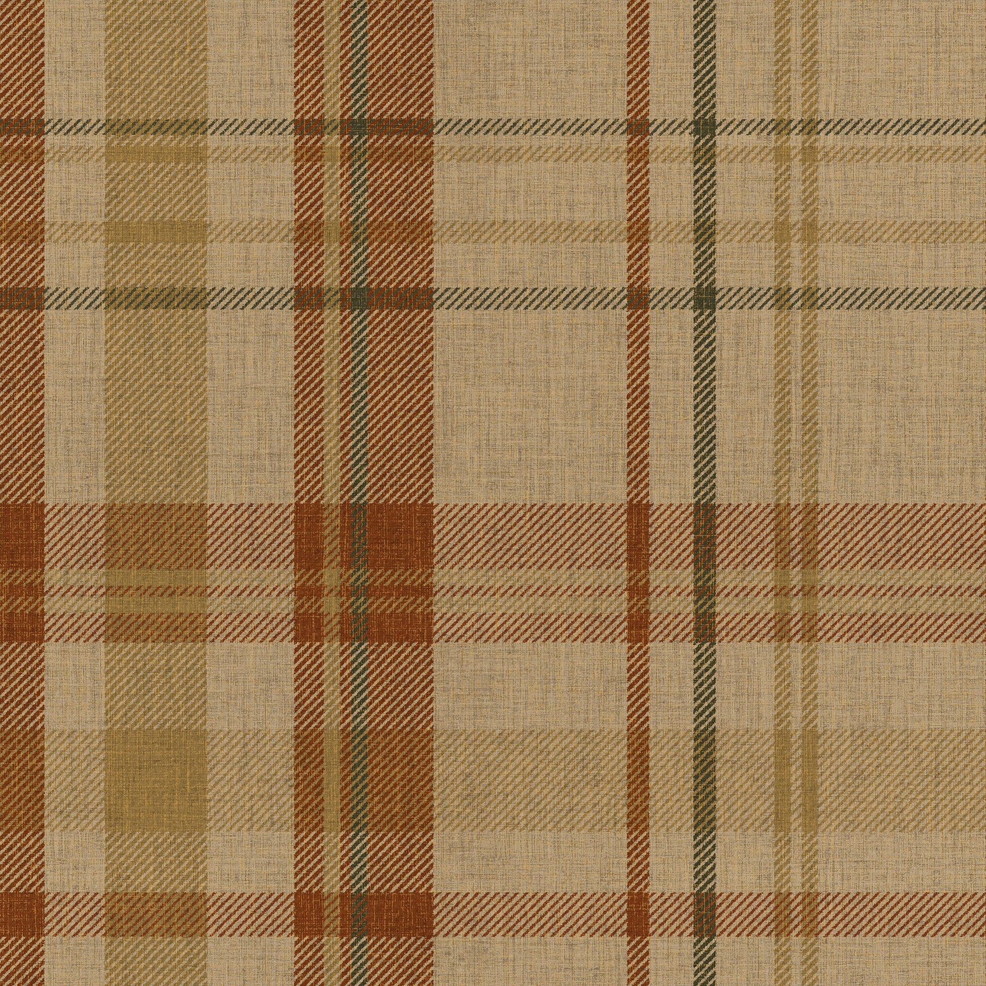 Royal Tartan Wallpaper in Caramel, Hazelnut and Green