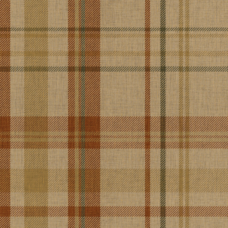 Royal Tartan Wallpaper in Caramel, Hazelnut and Green