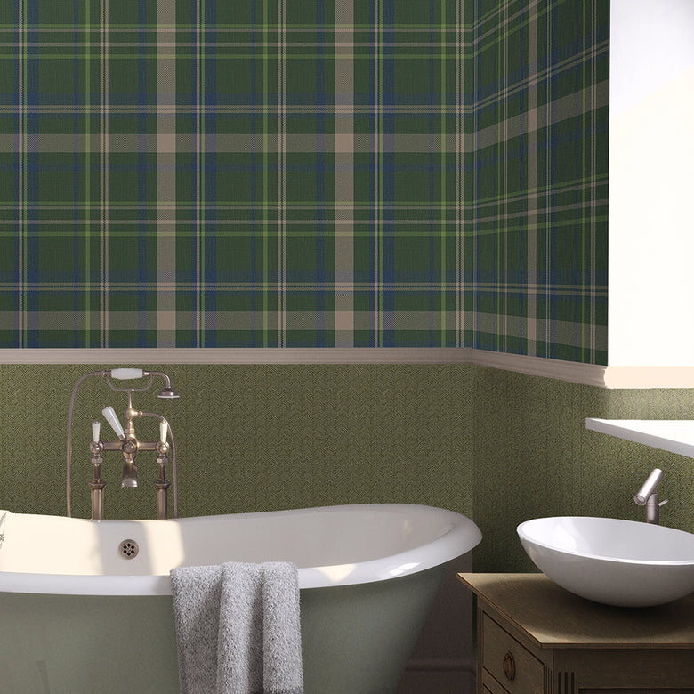 Royal Tartan Wallpaper in Green, Navy and Lime