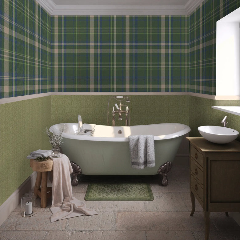 Royal Tartan Wallpaper in Green, Navy and Lime