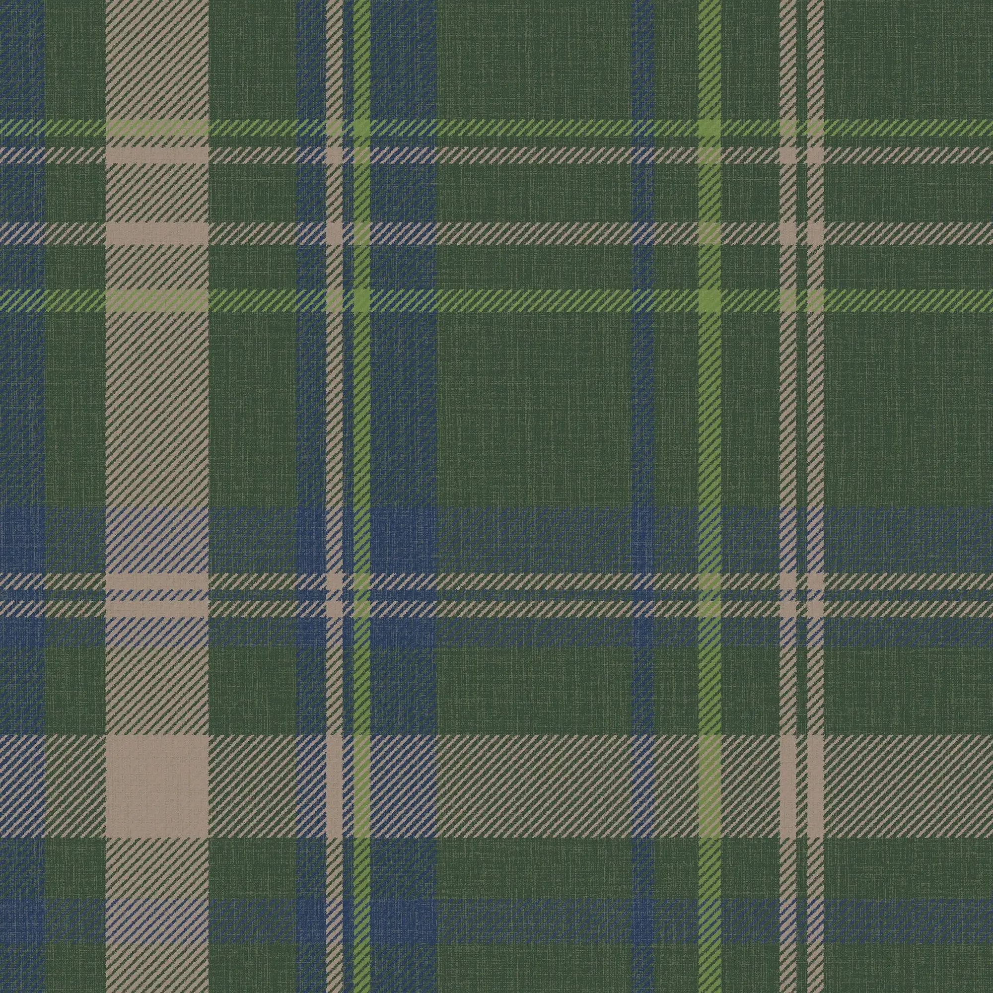 Royal Tartan Wallpaper in Green, Navy and Lime