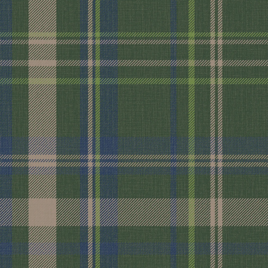 Sample of Royal Tartan Wallpaper in Green, Navy and Lime
