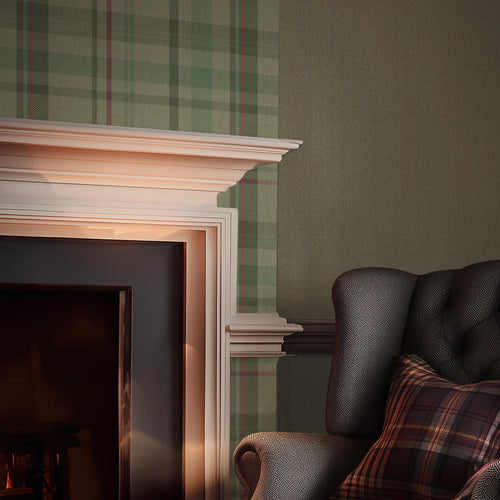 Royal Tartan Wallpaper in Mint, Green and Berry