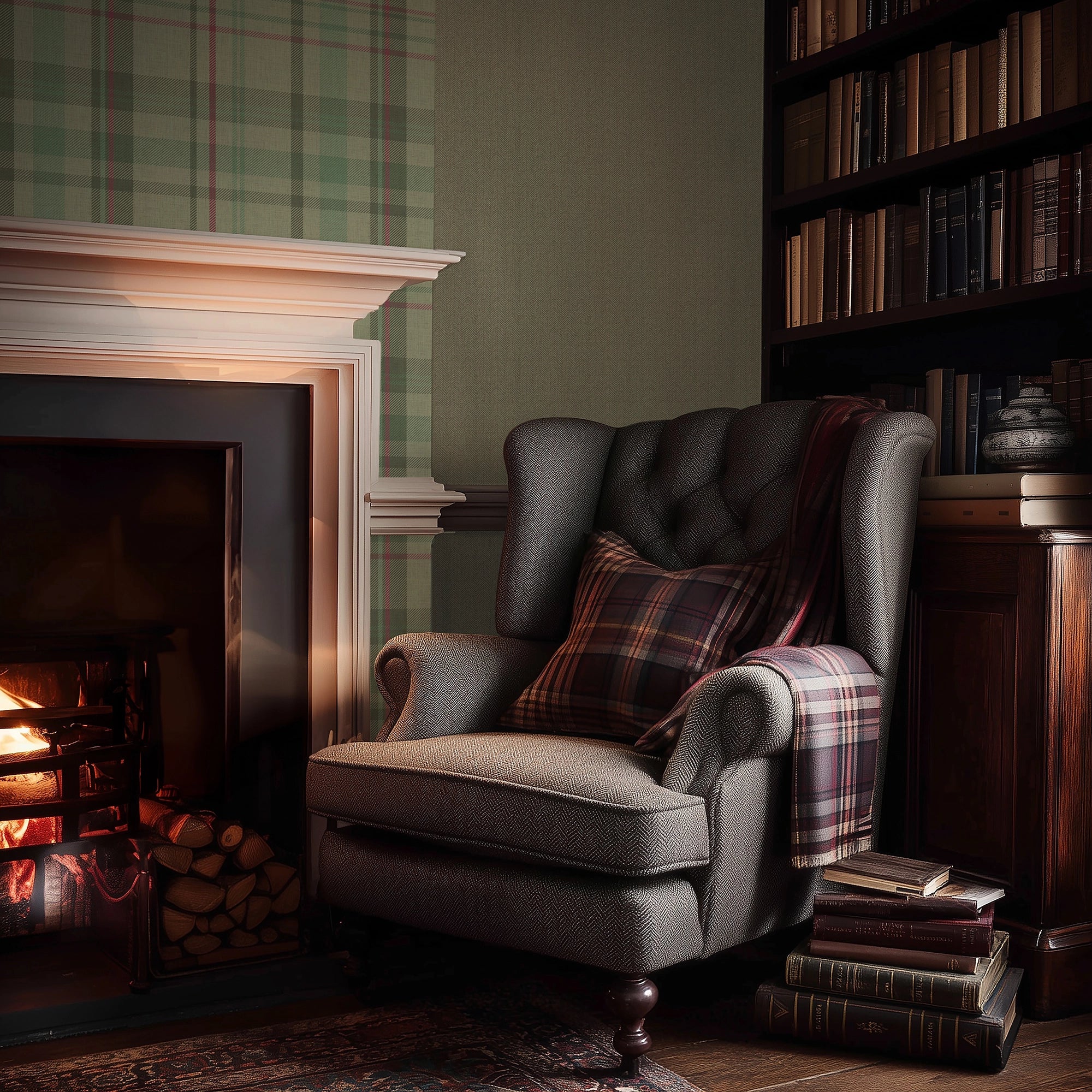 Royal Tartan Wallpaper in Mint, Green and Berry