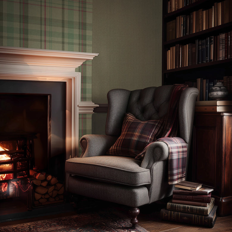 Royal Tartan Wallpaper in Mint, Green and Berry