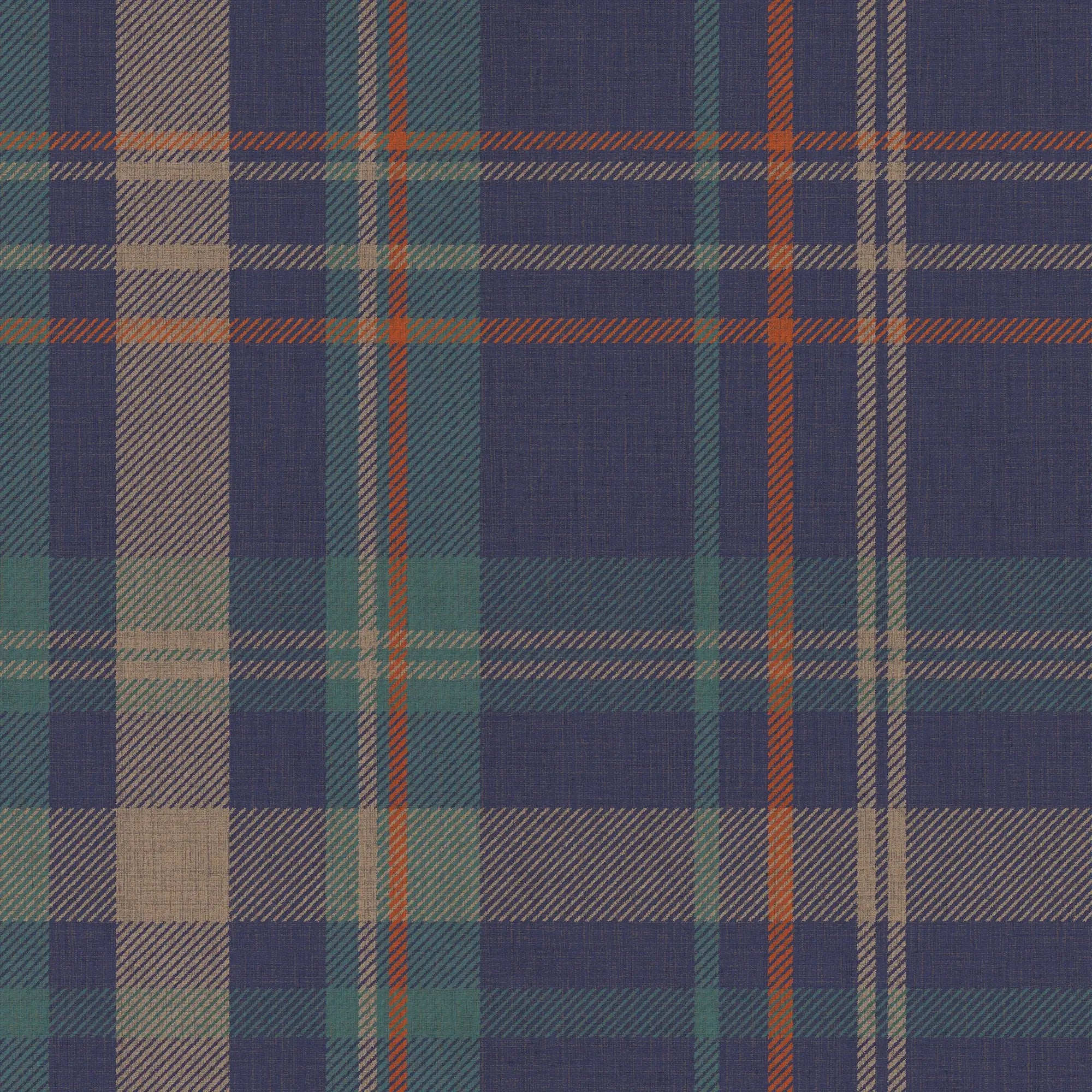 Royal Tartan Wallpaper in Navy, Teal and Rust