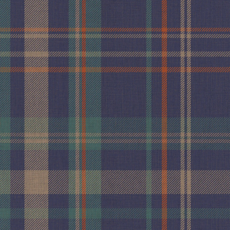 Royal Plaid Wallpaper in Navy, Teal and Rust