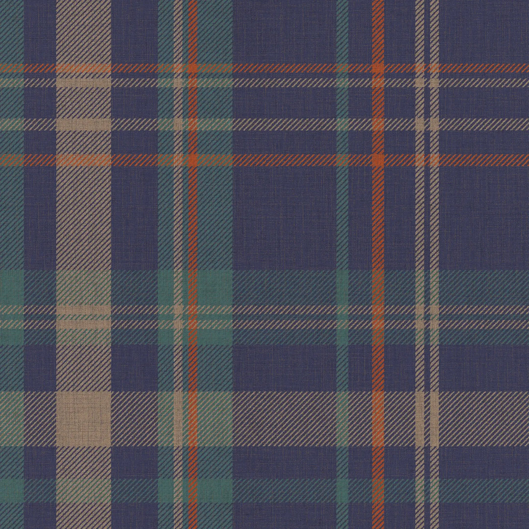 Sample of Royal Tartan Wallpaper in Navy, Teal and Rust