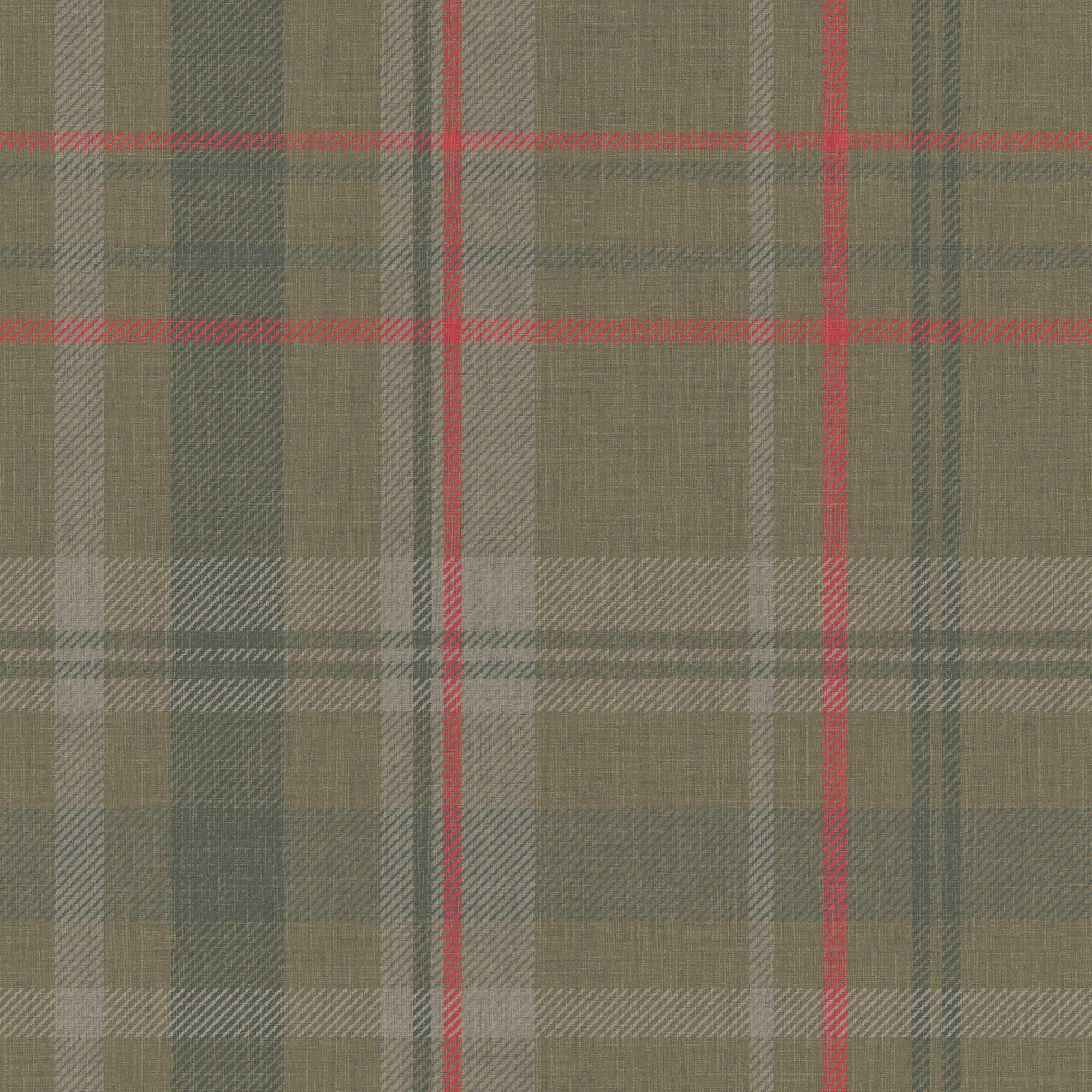Royal Tartan Wallpaper in Bracken Green, Sage and Red